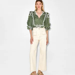 Green Printed Frill Detail Blouse