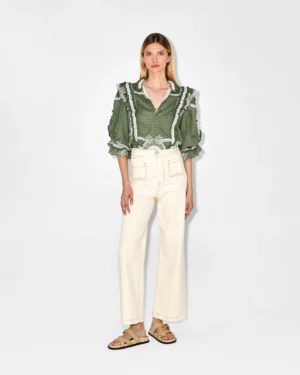 Green Printed Frill Detail Blouse