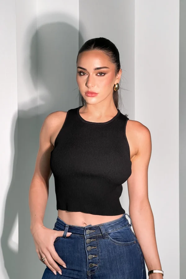 Classic Black Ribbed Crop Top