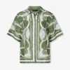 Elegant Green And White Printed Short-Sleeve Shirt