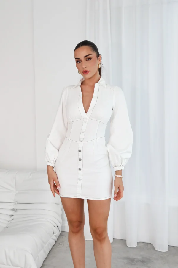 Elegant Buttoned White Mini Dress