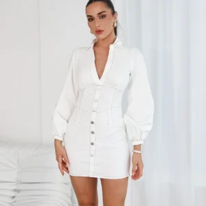 Elegant Buttoned White Mini Dress