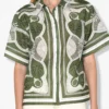 Elegant Green And White Printed Short-Sleeve Shirt