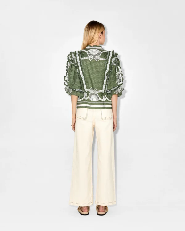 Green Printed Frill Detail Blouse