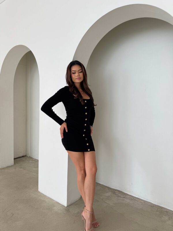 Elegant Black Button Dress