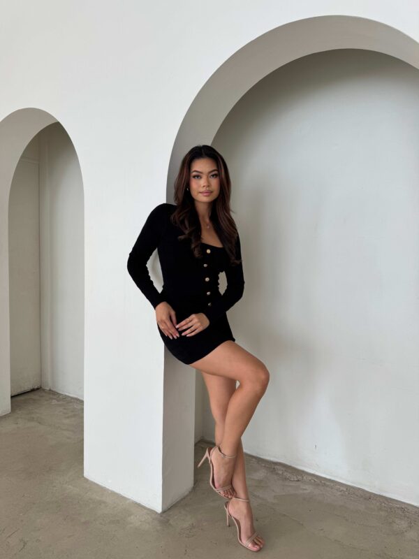 Elegant Black Button Dress