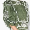 Green Printed Frill Detail Blouse
