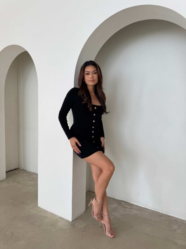 Elegant Black Button Dress