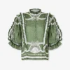 Green Printed Frill Detail Blouse
