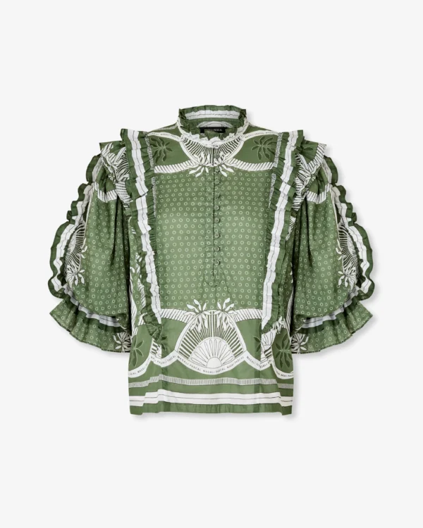 Green Printed Frill Detail Blouse