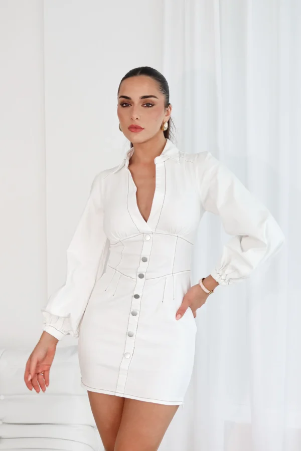 Elegant Buttoned White Mini Dress