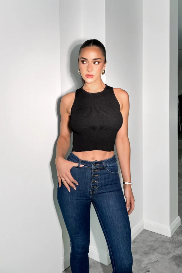 Classic Black Ribbed Crop Top
